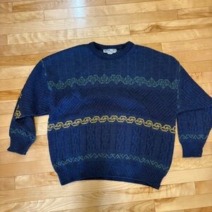 Vintage Wool Crewneck Sweater navy Blue Sweater Grandpa Oversized Made in Canada